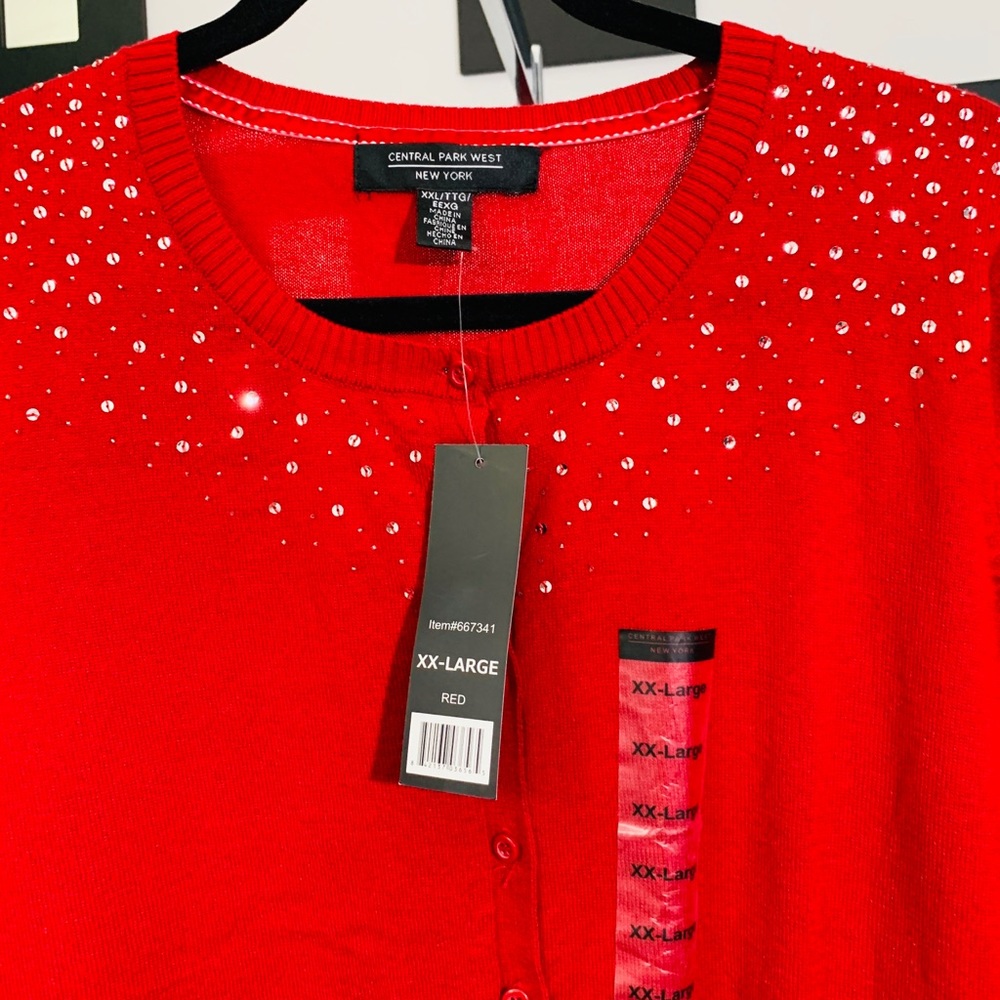 Central Park West NewYork Red Beaded Sweater XXL